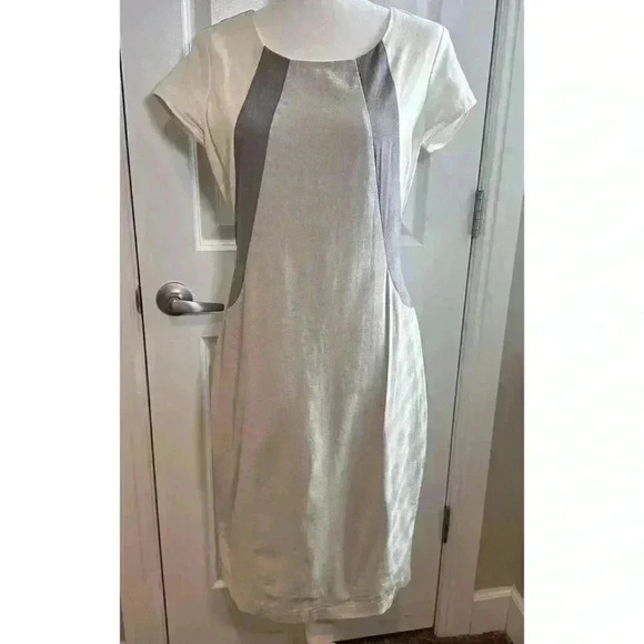 Downeast DE Collection Gray Colorblock Linen Cotton Blend Dress ModCloth Shift M - Picture 1 of 9